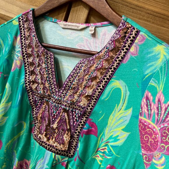 Soft Surroundings Maddalena Embroidered Beaded Tunic Blouse Top MP Turquoise - Picture 15 of 15